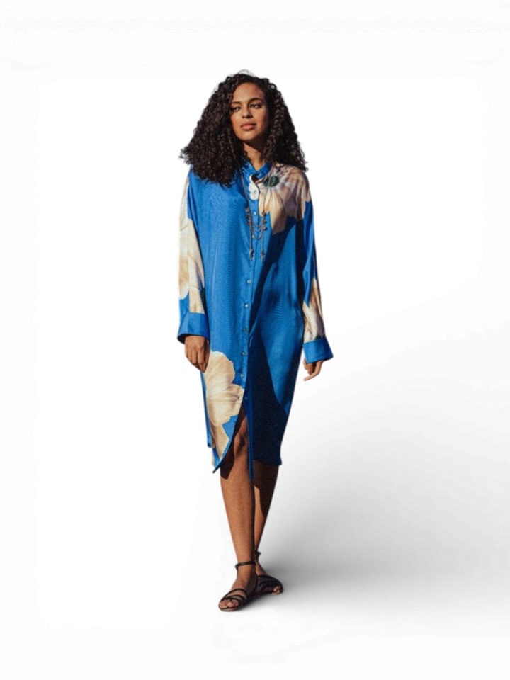 Blauwe jurk met bloemenprint Maxine K&J