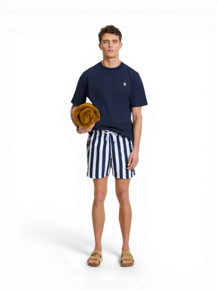 Blauwe en witte gestreepte zwemshort Broad Stripe Shiwi
