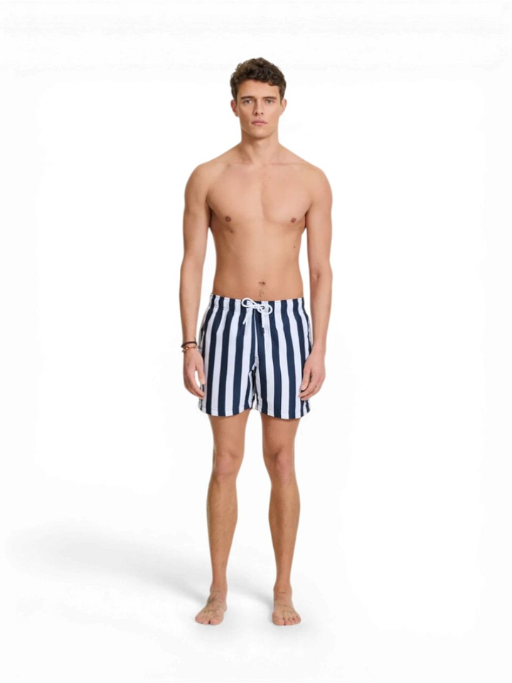 Blauwe en witte gestreepte zwemshort Broad Stripe Shiwi