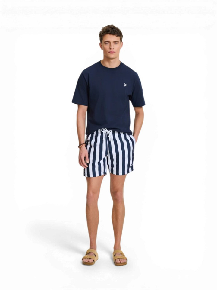 Blauwe en witte gestreepte zwemshort Broad Stripe Shiwi