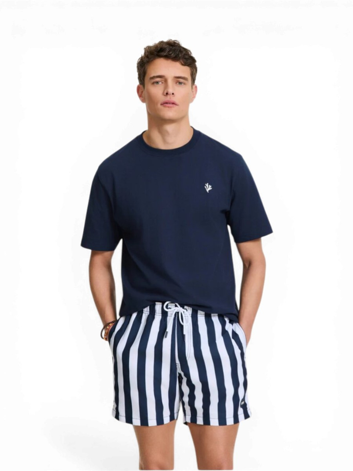 Blauwe en witte gestreepte zwemshort Broad Stripe Shiwi