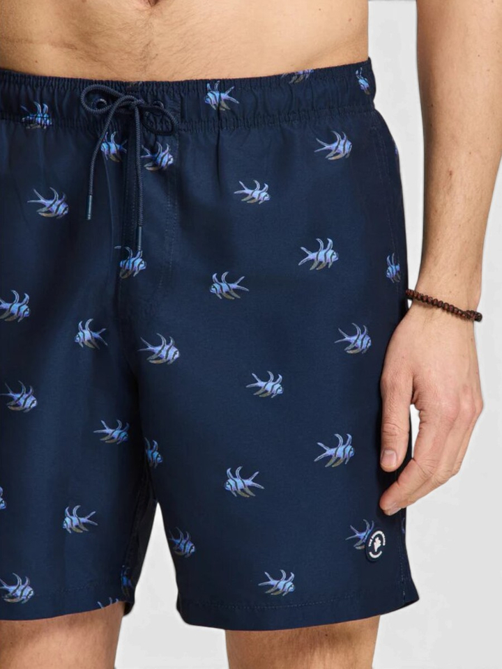 Donkerblauwe zwmeshort met vissen Milo Shiwi
