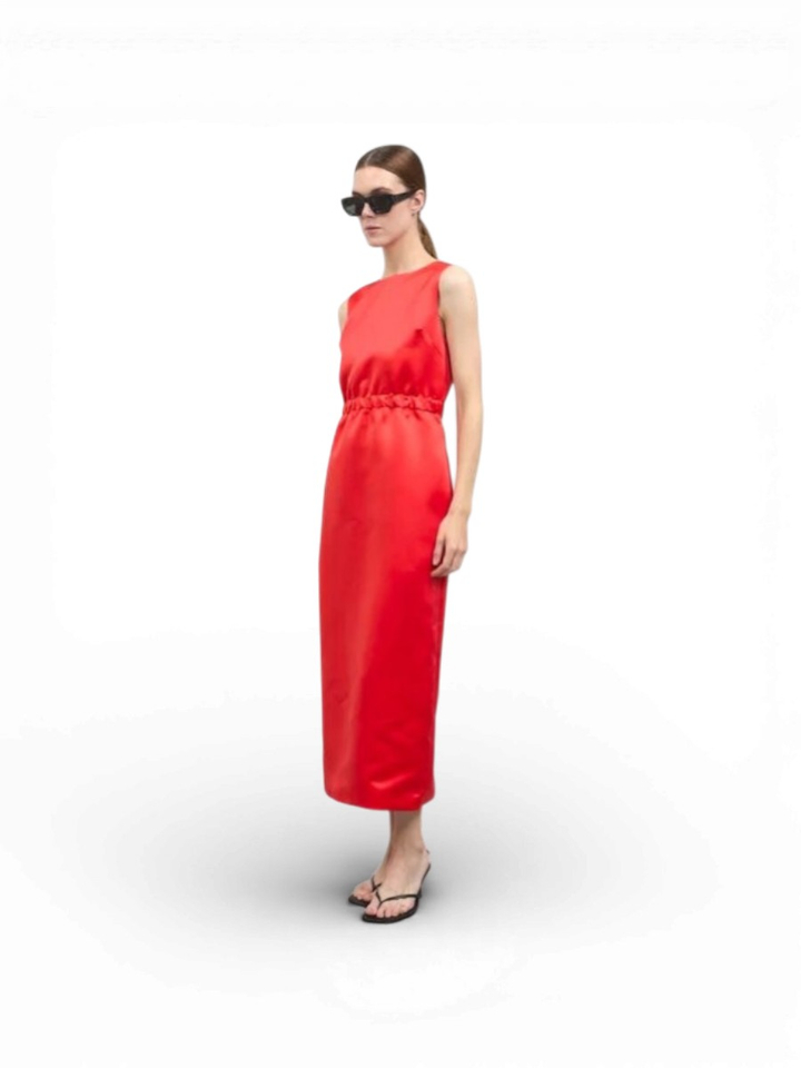 Rode geklede maxi-jurk met split Julia Rhune 