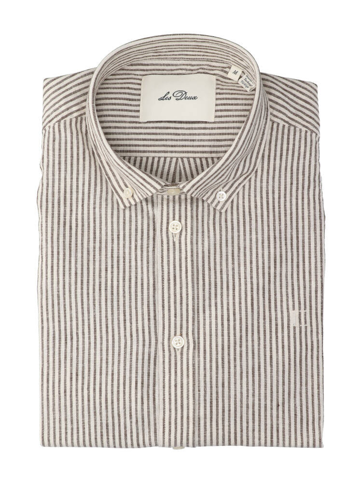 Teak brown linnen hemd (regular fit) met strepen Les Deux 