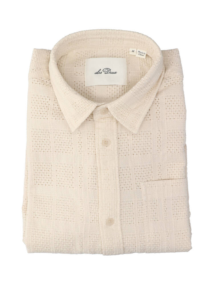 Beige geweven hemd (regular fit) met korte  mouwen Les Deux 