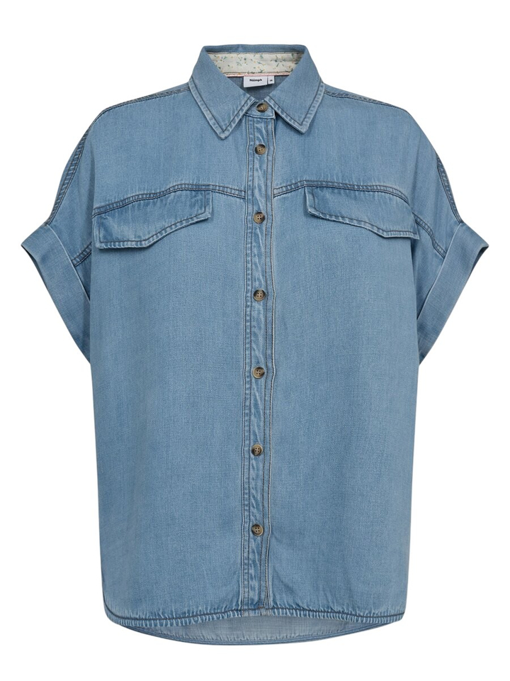 Blauwe soepelvallende jeansbloes Elida Numph