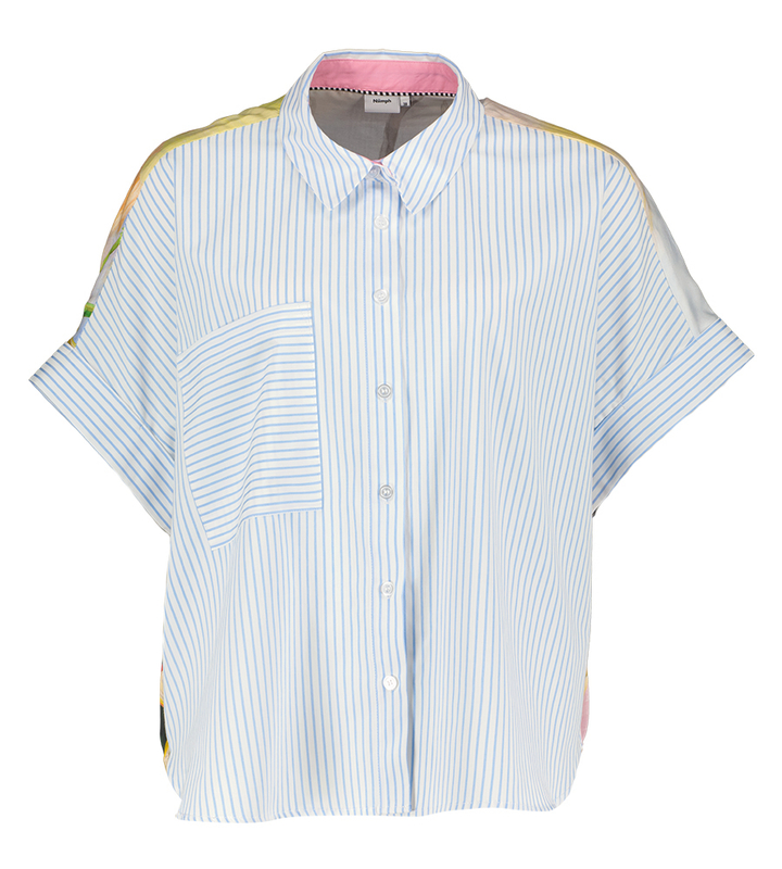 Blauwe oversized gestreepte bloes met opdruk op de rug Ashley Numph