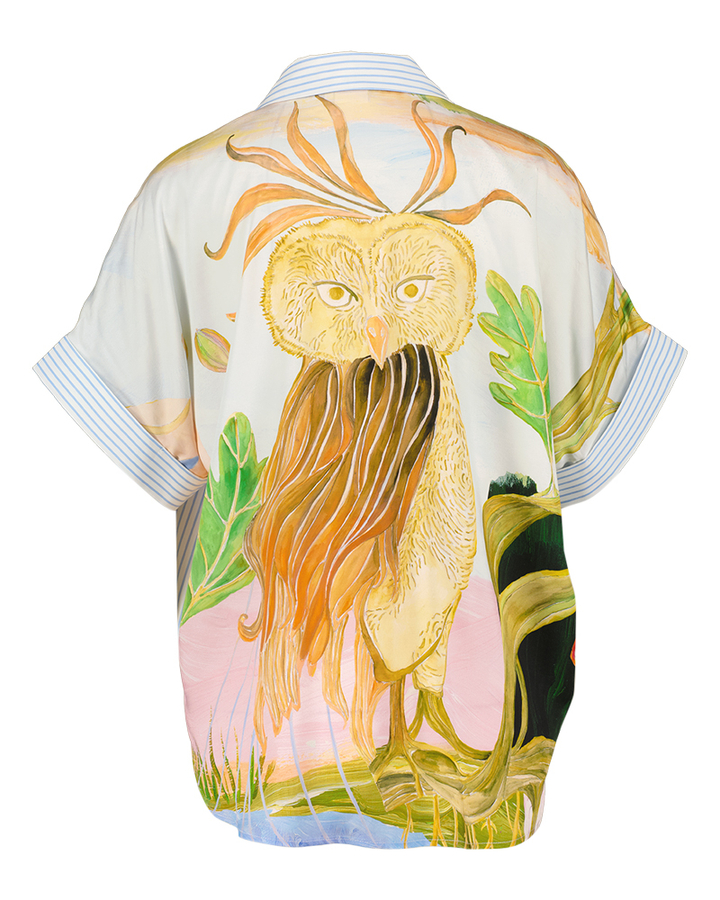 Blauwe oversized gestreepte bloes met opdruk op de rug Ashley Numph