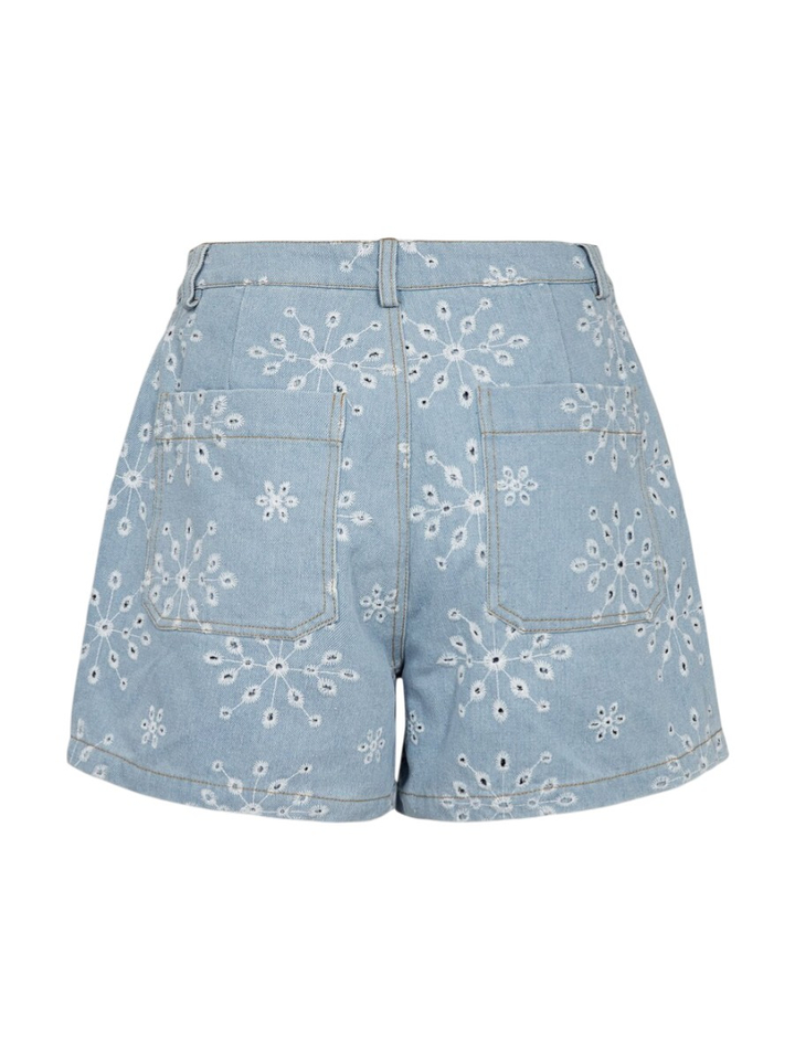 Blauwe jeans short met borduurwerk Nümph