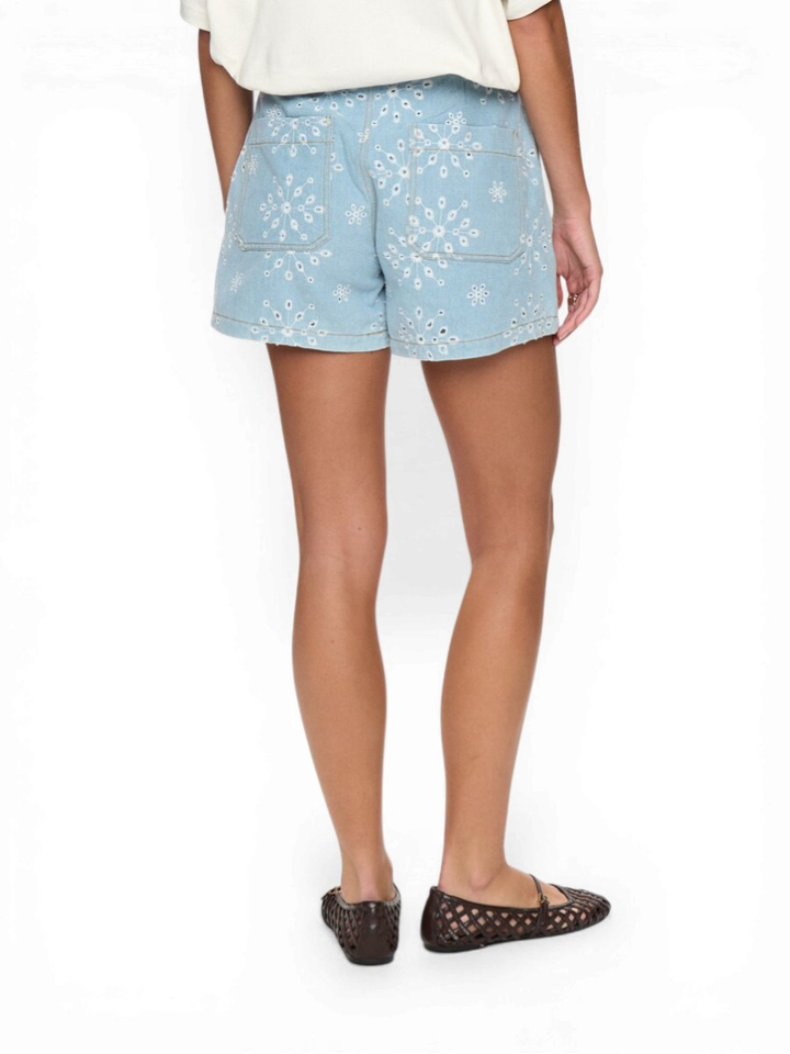Blauwe jeans short met borduurwerk Nümph