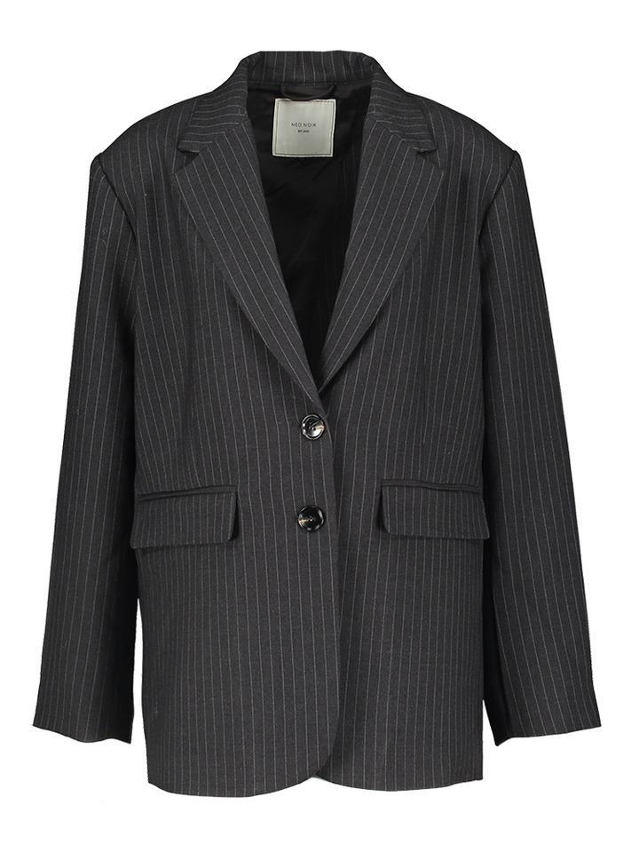 Grijze gestreepte oversized blazer met split en knopen achteraan Marielle Neo Noir 