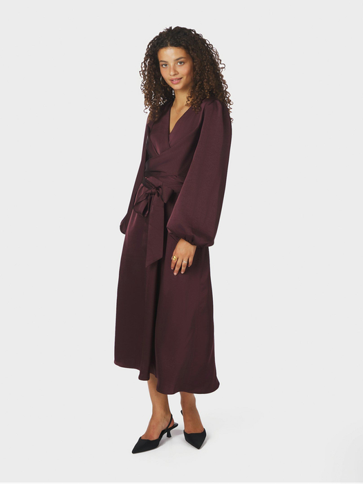 Bordeaux satijnlook lange jurk Rimini Neo Noir