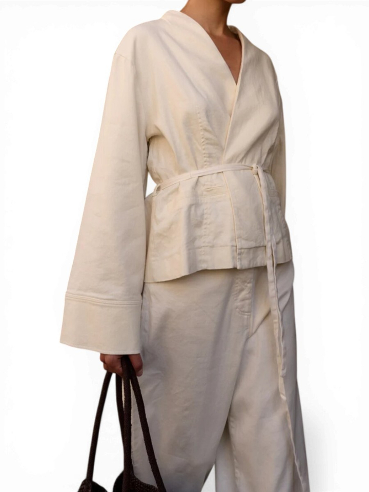 Beige linnen vest met omslag Seleyn Club L'avenir 