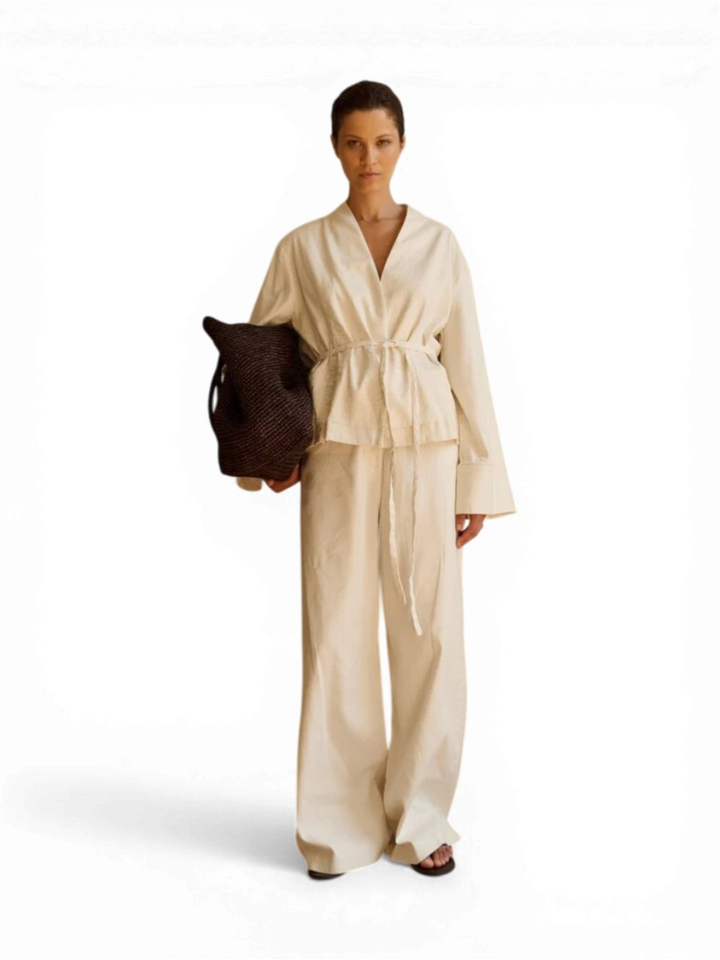 Beige linnen vest met omslag Seleyn Club L'avenir 
