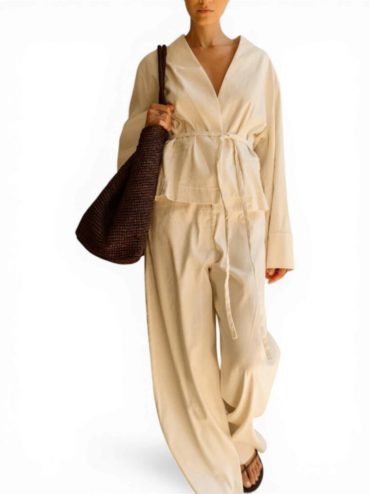Beige linnen vest met omslag Seleyn Club L'avenir 