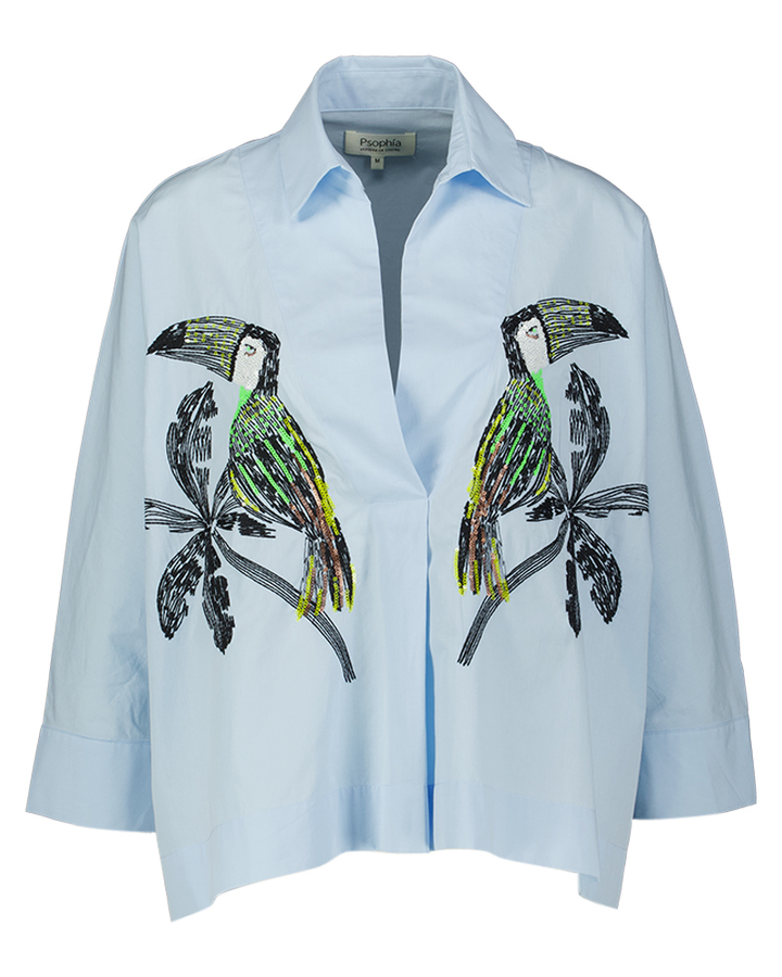 Blauwe blouse met print Psophia