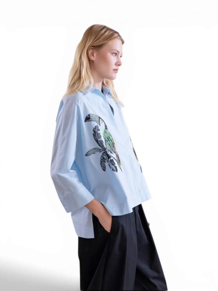 Blauwe blouse met print Psophia