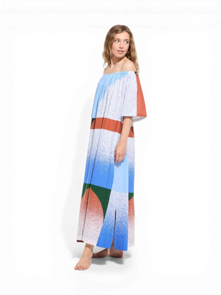 Blauwe jurk met print Palao Ma Poesie