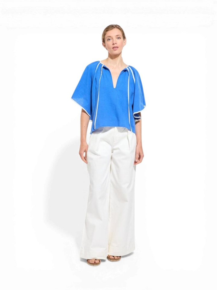 Blauwe bloes met streep detail Lita Zephyr Ma Poesie