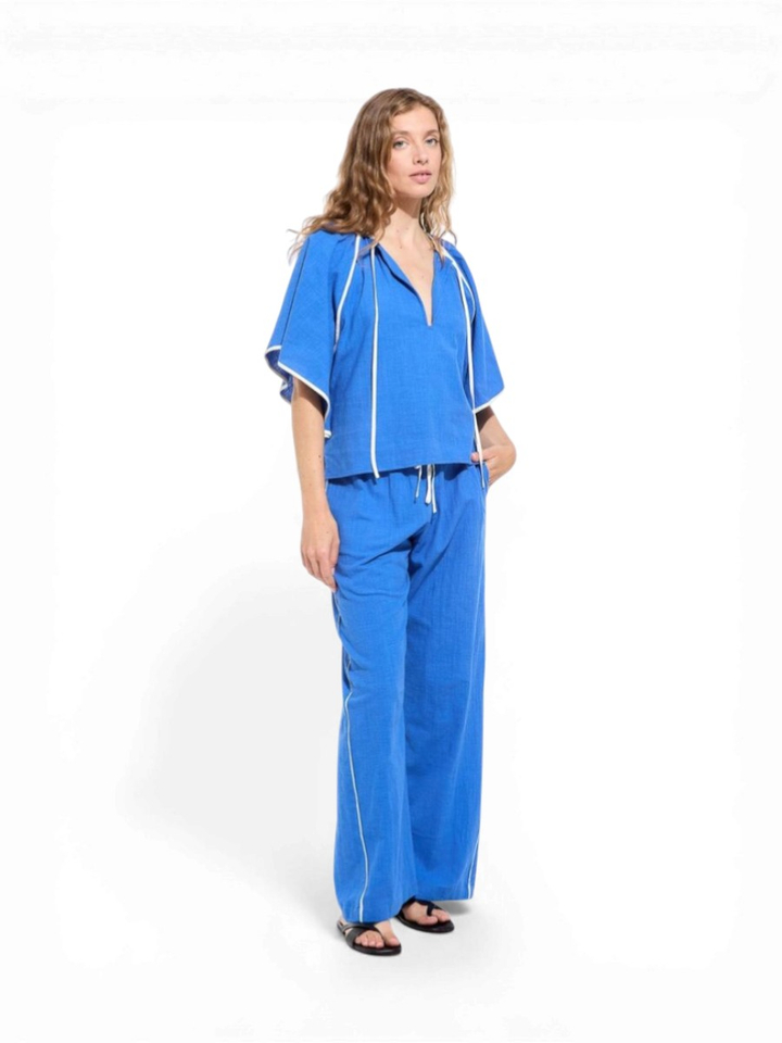 Blauwe broek met streep detail Max Zephyr Ma Poesie 