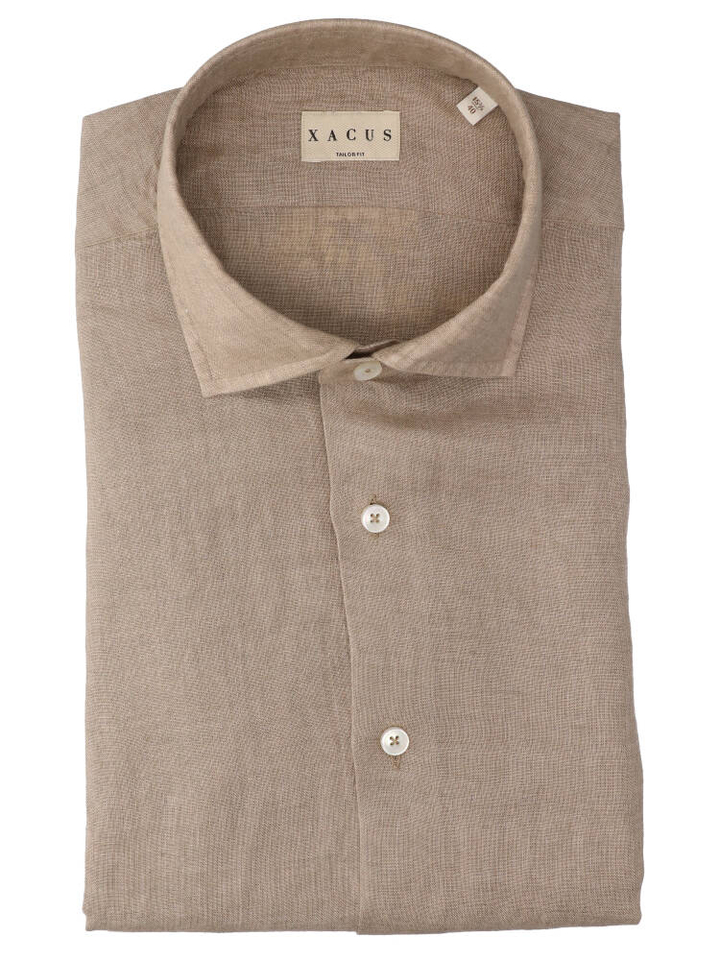Beige linnen hemd (regular fit) met lange mouwen Xacus 