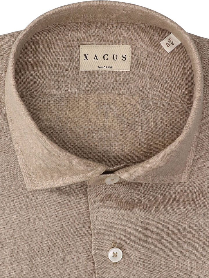 Beige linnen hemd (regular fit) met lange mouwen Xacus 