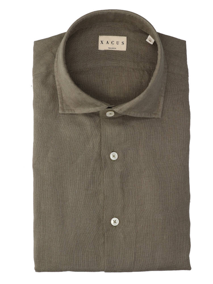 Kaki linnen hemd (regular fit) met lange mouwen Xacus