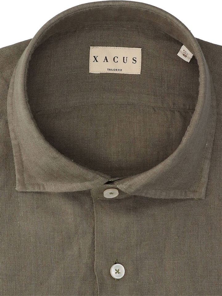 Kaki linnen hemd (regular fit) met lange mouwen Xacus