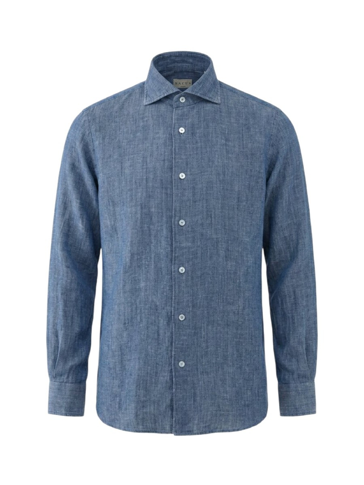 Jeansblauw katoenen hemd (regular fit) met lange mouwen Xacus 