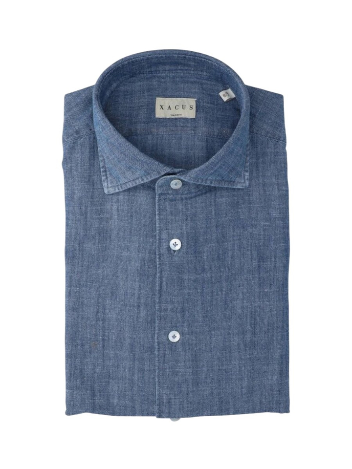 Jeansblauw katoenen hemd (regular fit) met lange mouwen Xacus 