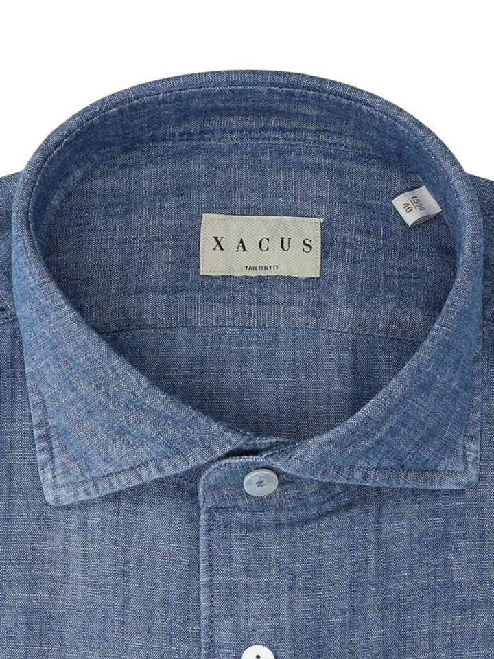 Jeansblauw katoenen hemd (regular fit) met lange mouwen Xacus 
