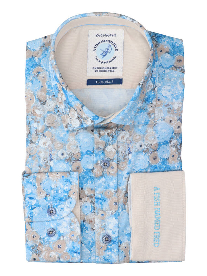 Light blue katoenen hemd (regular fit) klimt flower met lange mouwen A Fish Named Fred