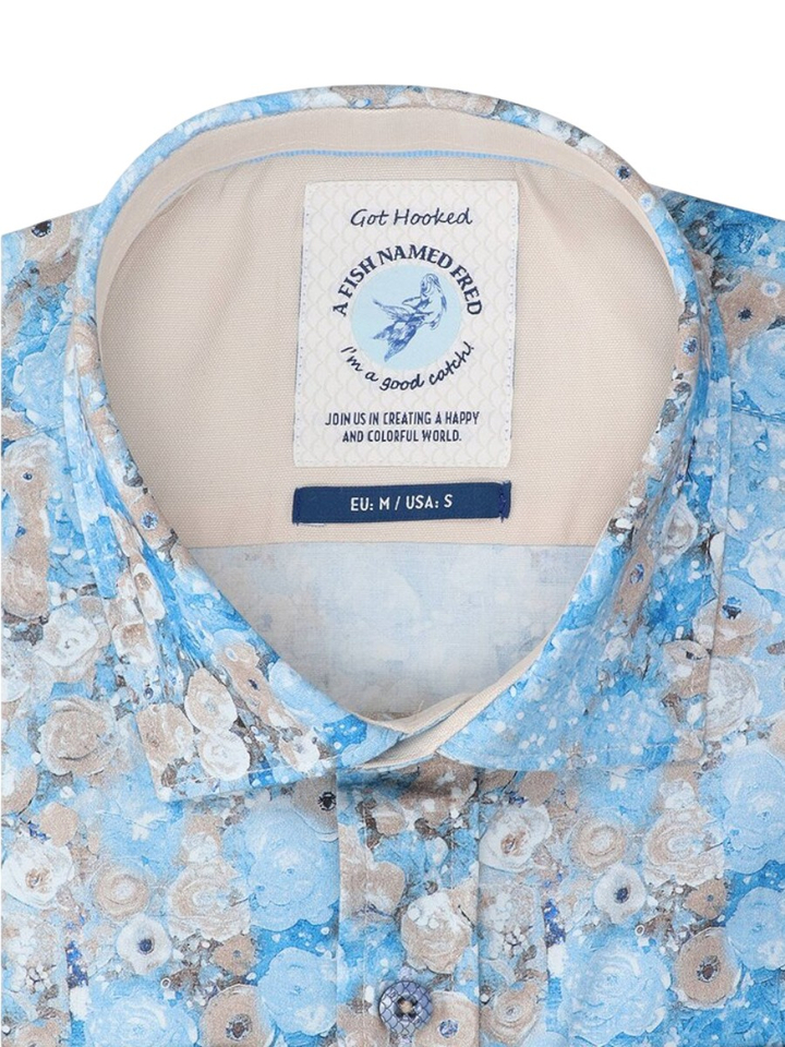Light blue katoenen hemd (regular fit) klimt flower met lange mouwen A Fish Named Fred