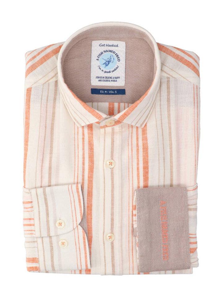 Peach linnen hemd (regular fit) met strepen A Fish Named Fred 