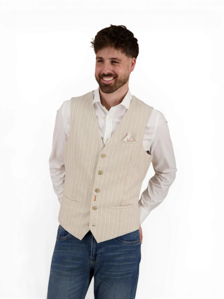 Beige gilet met streep A fish named fred 