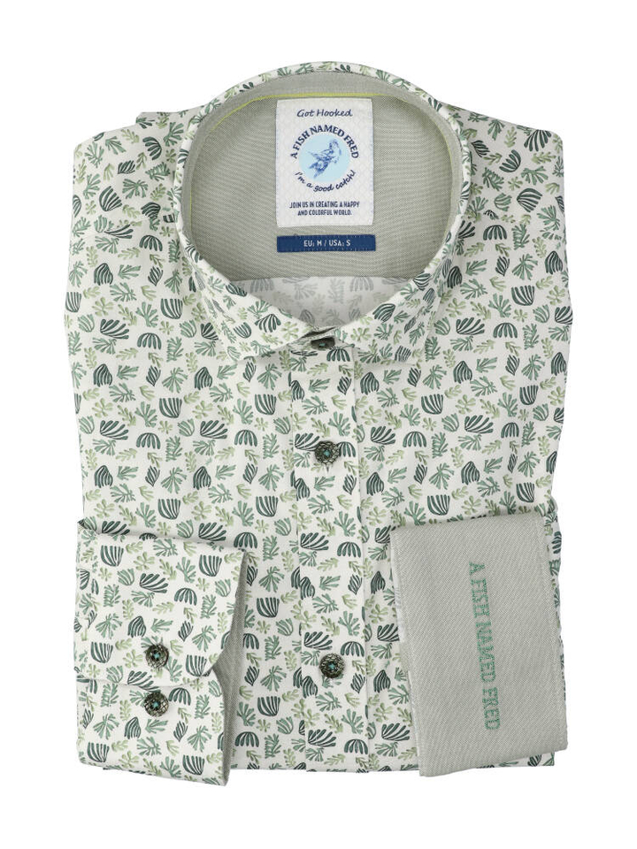 Watercolor leaves katoenen hemd (regular fit) met lange mouwen A Fish Named Fred 