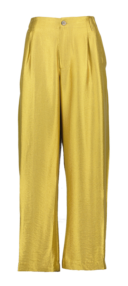 Goudkleurige wijde broek met bandplooi Thalia Rabens Saloner