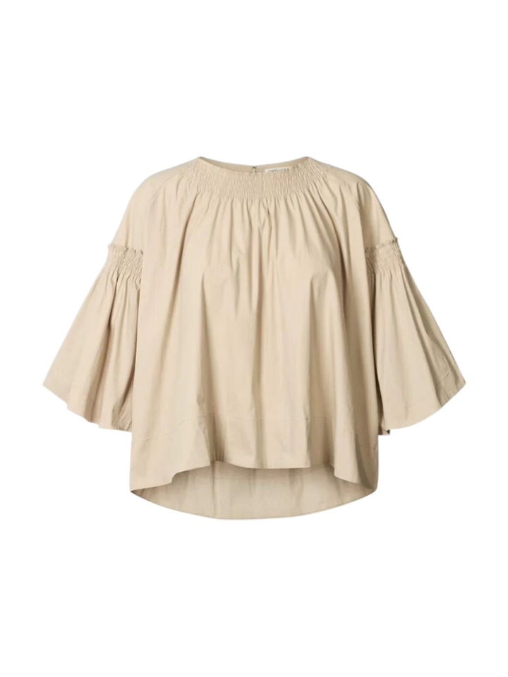 Beige katoenen bloes met smok Efil Rabens Saloner 