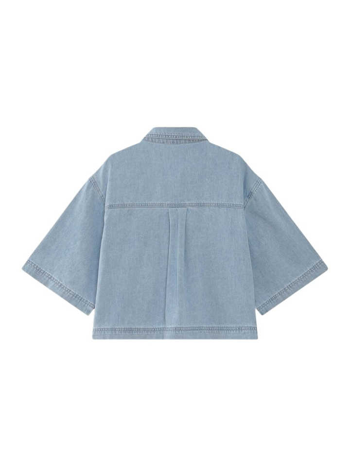 Blauwe oversized jeansvest met korte mouwen Vita Grace&Mila