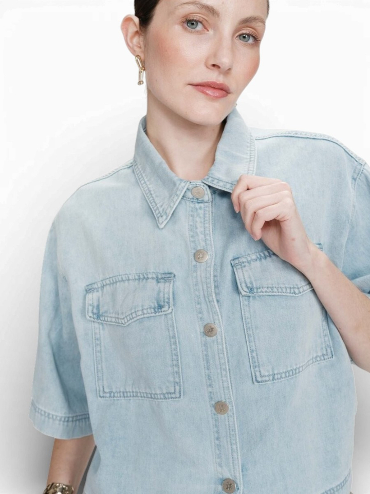 Blauwe oversized jeansvest met korte mouwen Vita Grace&Mila