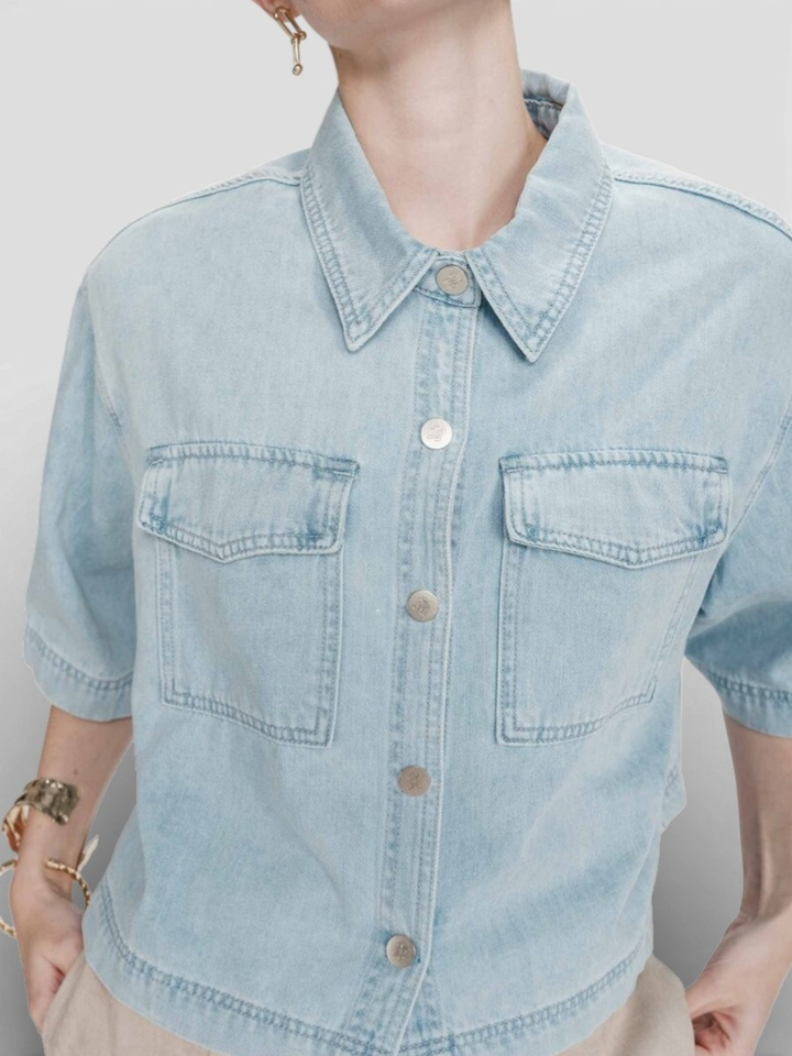 Blauwe oversized jeansvest met korte mouwen Vita Grace&Mila