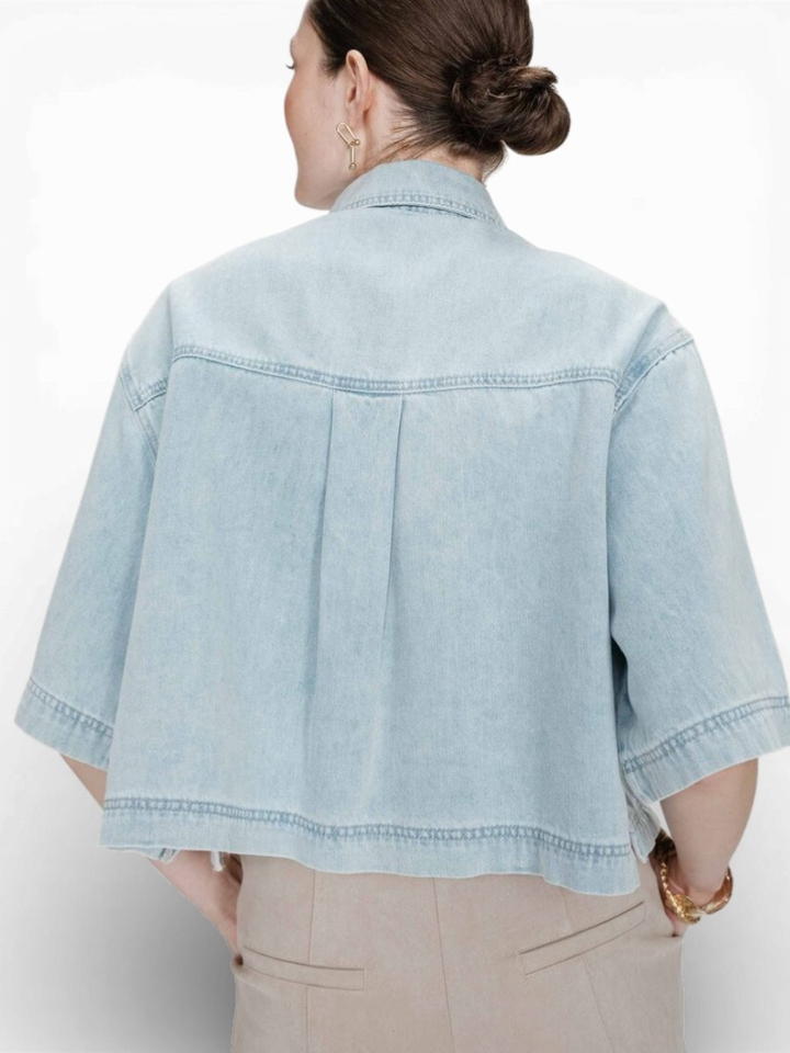 Blauwe oversized jeansvest met korte mouwen Vita Grace&Mila