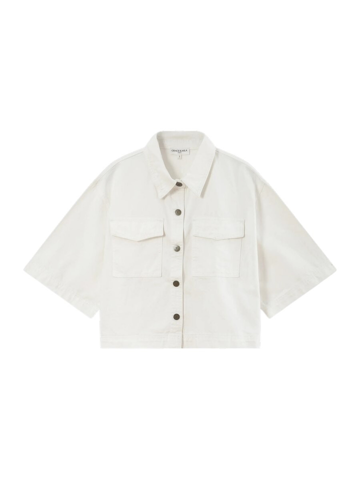 Witte oversized jeansjas met korte mouwen Vita Grace&Mila