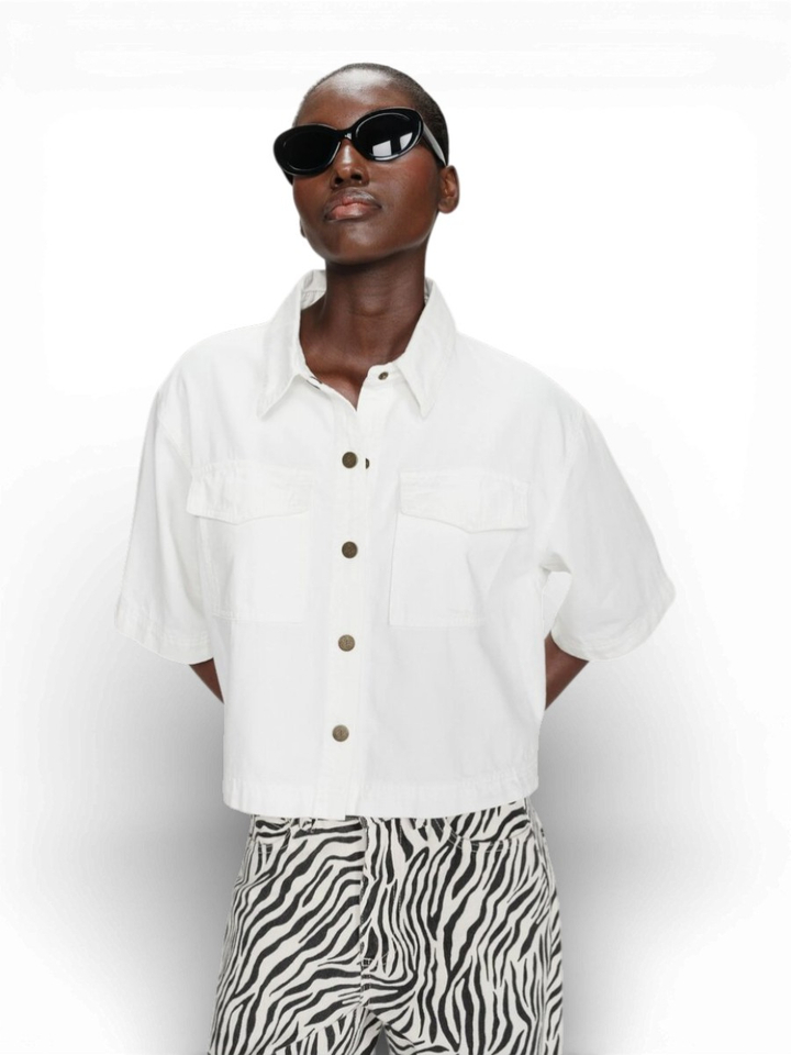 Witte oversized jeansjas met korte mouwen Vita Grace&Mila