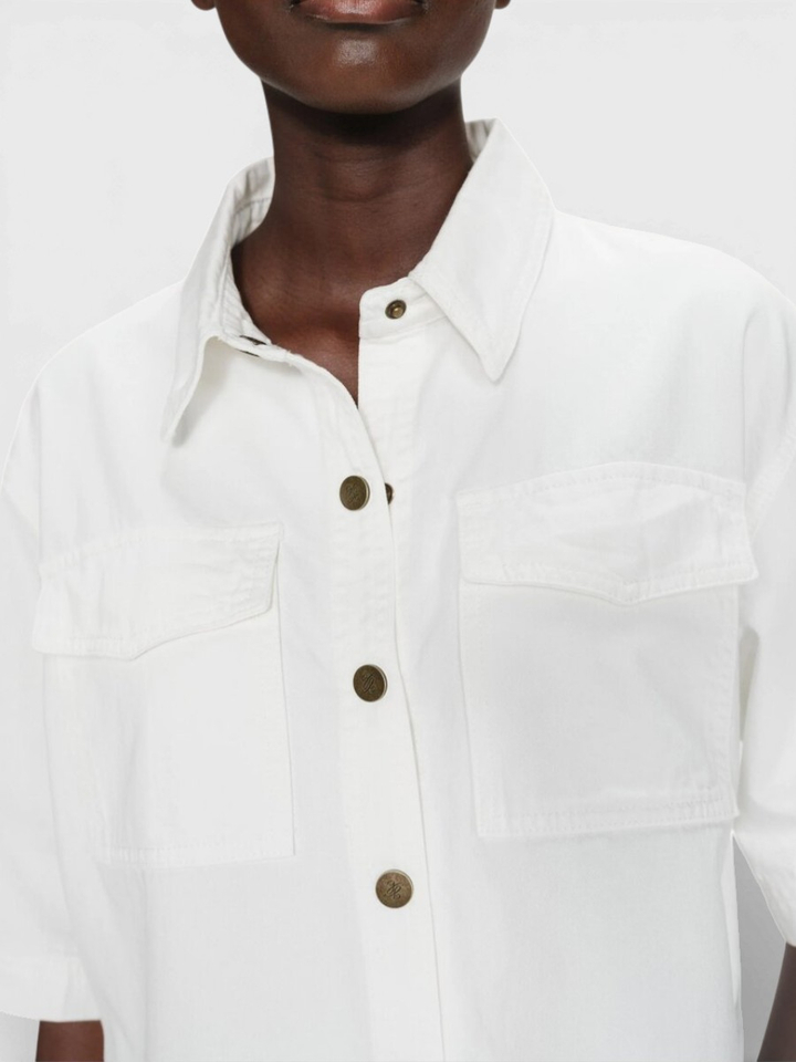 Witte oversized jeansjas met korte mouwen Vita Grace&Mila