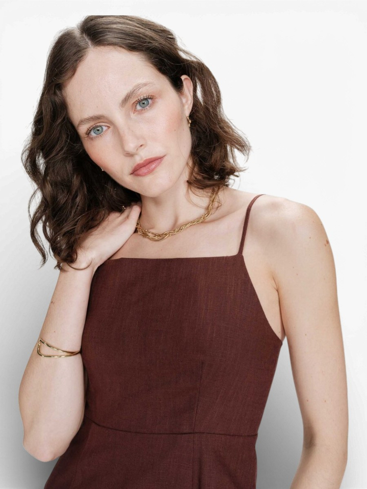 Donkerbruine linnen maxi-jurk Veranys Grace&Mila 