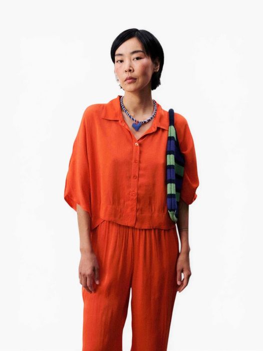 Oranje blouse met driekwart mouwen FRNCH