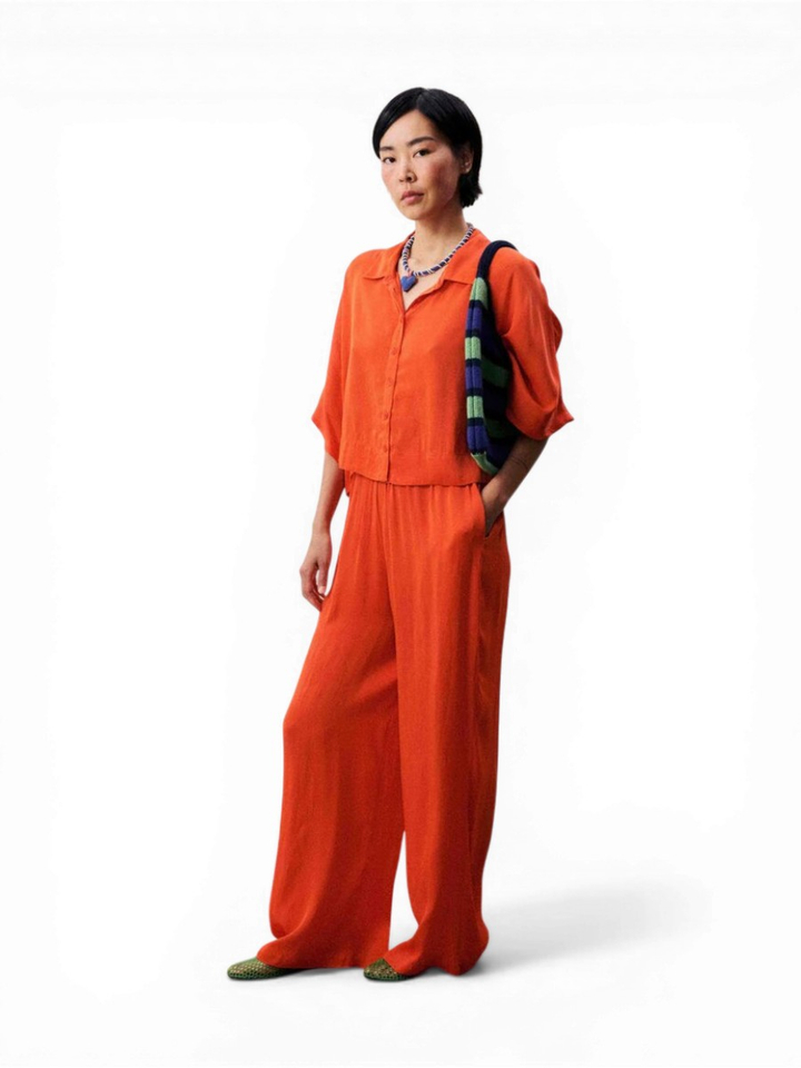 Oranje blouse met driekwart mouwen FRNCH
