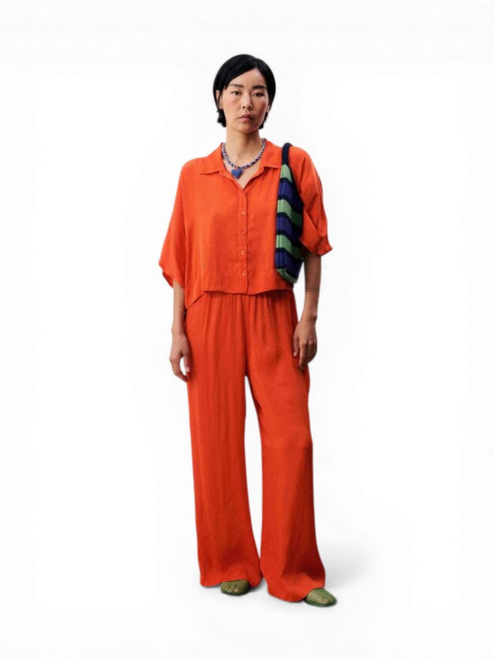 Oranje blouse met driekwart mouwen FRNCH