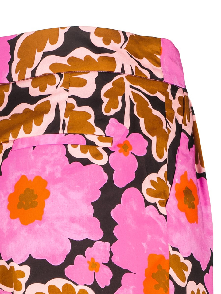 Fushia wijde broek met bandplooi in bloemenprint  Lotus FRNCH